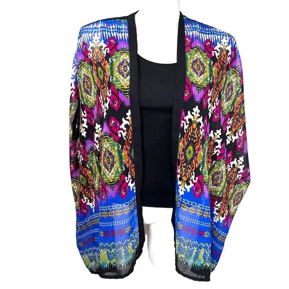 Angie Tops - COLORFUL ANGIE SHEER BOHO OPEN FRONT CARDI - MEDIUM